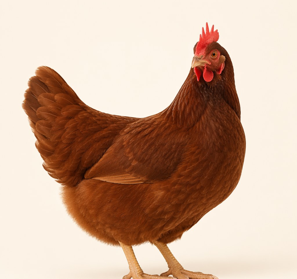 Brown hen on a cream background — UK farm animal health guides